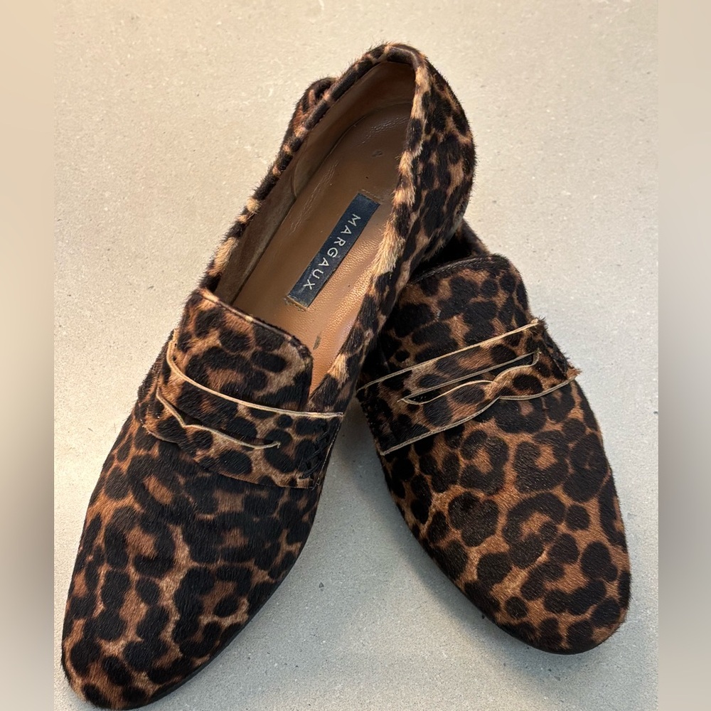 Margaux The Penny Loafers in Leopard Italian Calf Hair Size 38.5 M Comfortable